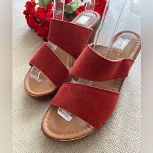 Mariella Red Suede Slip On Wedge Sandals Size 7.5M